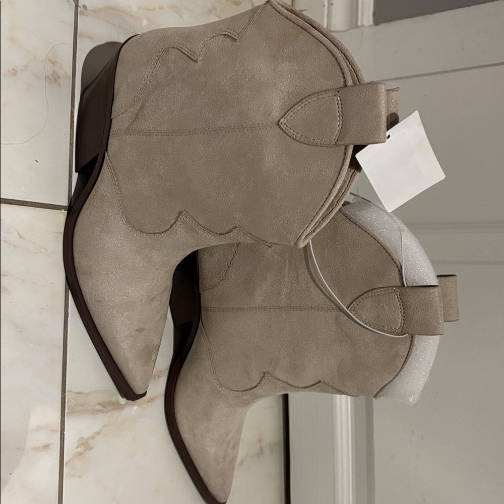 Tan Suede Western Ankle Boots
